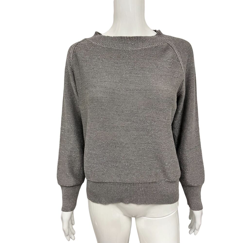 MARELLA Gray Cotton Knit Sparkle Long Sleeve Crew Neck Sweater Size L